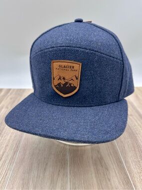 Locale Outdoors Blue Wool Glacier National Park Tan Logo Snapback Fleece Ballcap